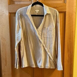 J. Jill Beige and White Striped Shirt